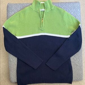 liz & co. Green and Navy Zip-Up Sweater